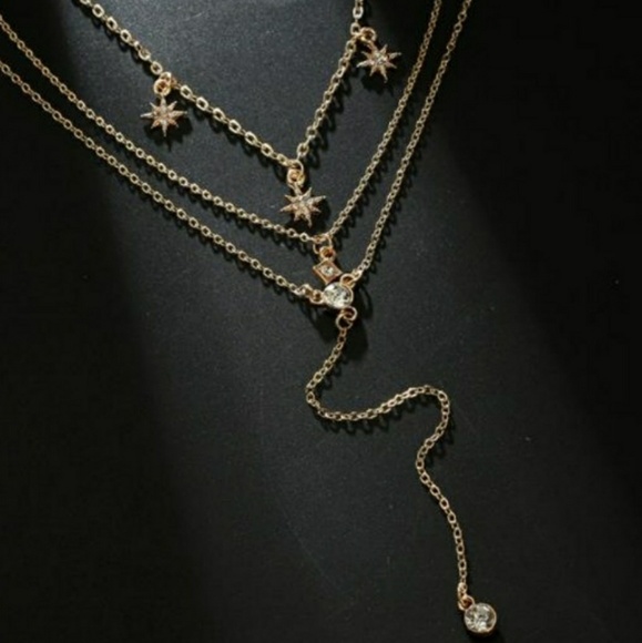 NEW Gold Triple Layer Star Lariat Choker Necklace - Picture 5 of 6